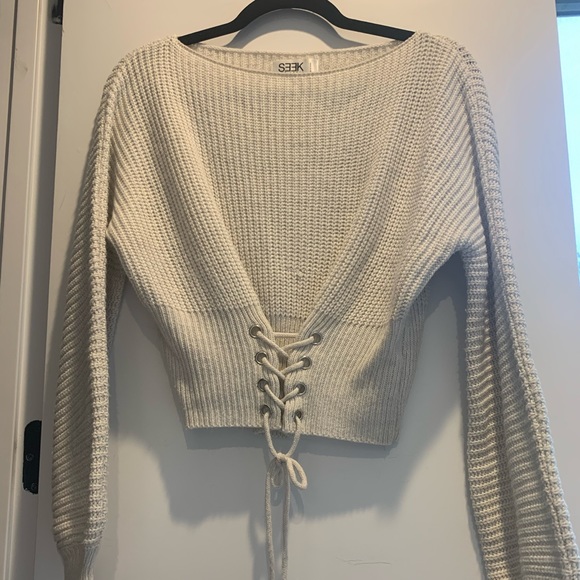 SEEK The Label Cream Lace Up Corset Sweater - Picture 2 of 3